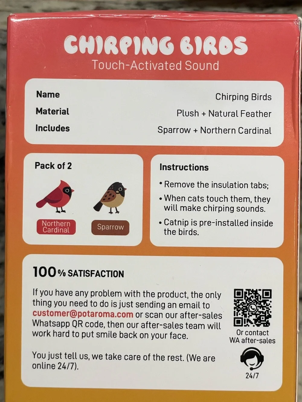 Pataroma Interactive Plush “Chirping Birds” for Cats Northern Cardinal & Sparrow